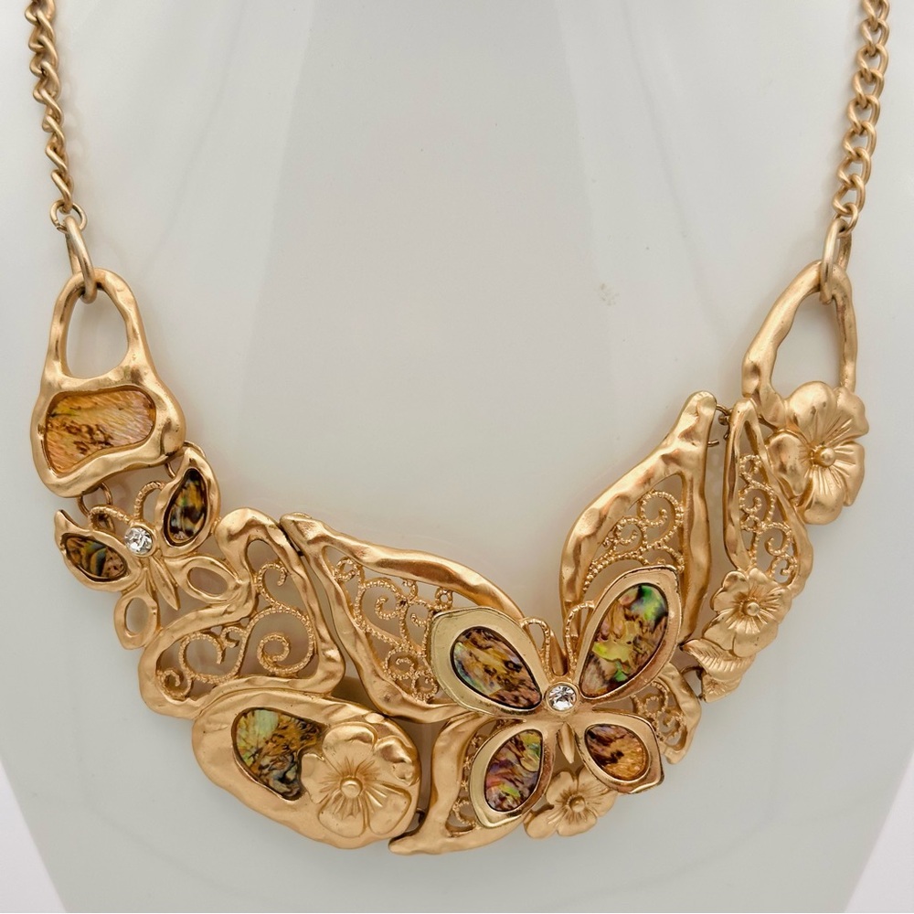Unique Gold-tone Butterfly Statement Necklace